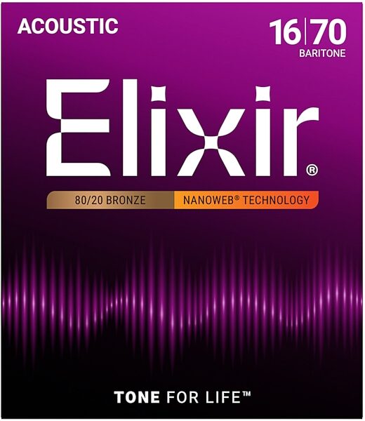 Elixir 80/20 Bronze Acoustic Baritone Strings With Nanoweb Coating, 16-70, Main