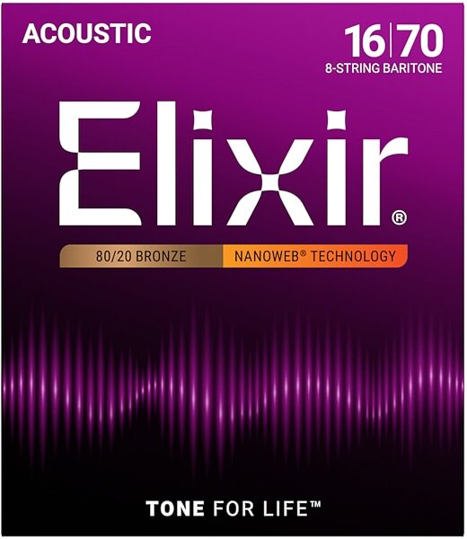Elixir Nanoweb 80/20 Bronze 8-String Acoustic Baritone Strings, 16-70, Main