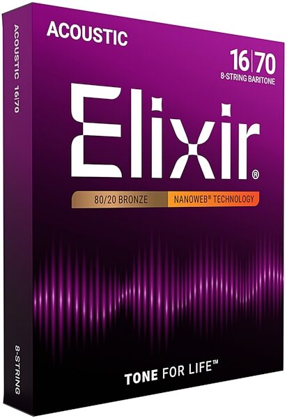 Elixir Nanoweb 80/20 Bronze 8-String Acoustic Baritone Strings, 16-70, View2