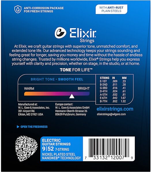 Elixir Nanoweb 7-String Electric Guitar Strings, 9-52, Super Light, View3