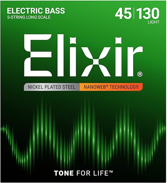 Elixir Nickel-Plated Steel Electric Bass Strings, 5-String, Light, Long Scale, 14202, Main