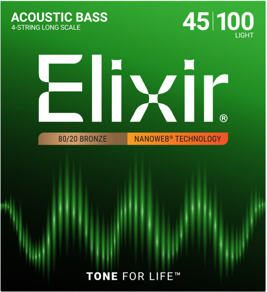 Elixir Nanoweb 80/20 Acoustic Bass Guitar Strings, 45-100, Light, Main