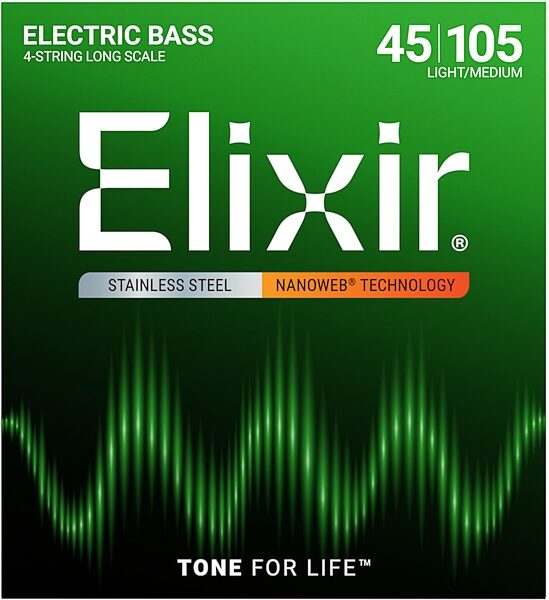 Elixir Nanoweb Stainless Steel Electric Bass Strings, 45-105, 14677, Medium, Main