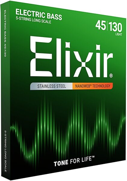 Elixir Nanoweb Stainless Steel 5-String Electric Bass Strings, 14777, Light, Long Scale, View2