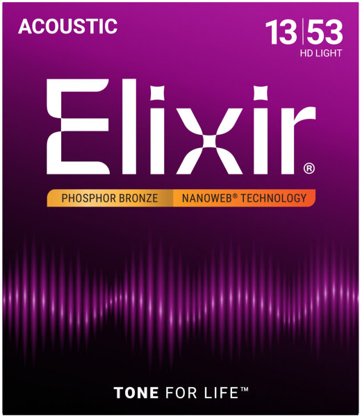 Elixir Phosphor Bronze Acoustic Guitar Strings With Nanoweb Coating, HD Light, 13-53, HD Light, Main