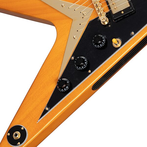 Epiphone 1958 Korina Flying V Electric Guitar (with Case), Aged Natural, with Black Pickguard, Scratch and Dent, Action Position Back