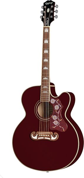 Epiphone Exclusive J-200 Studio EC Acoustic-Electric Guitar (with Gig Bag), Wine Red, Action Position Back