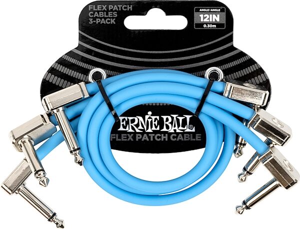 Ernie Ball Flex Patch Cables, Blue, 1 foot, 3-Pack, Action Position Back