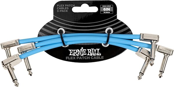 Ernie Ball Flex Patch Cables, Blue, 6 inch, 3-Pack, Action Position Back