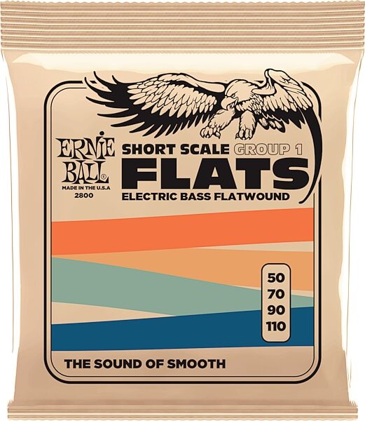 Ernie Ball Flatwound Short Scale Electric Bass Strings, Group 1, 50-110, P02800, Action Position Back