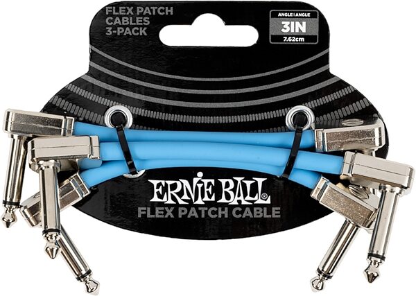 Ernie Ball Flex Patch Cables, Blue, 3 inch, 3-Pack, Action Position Back