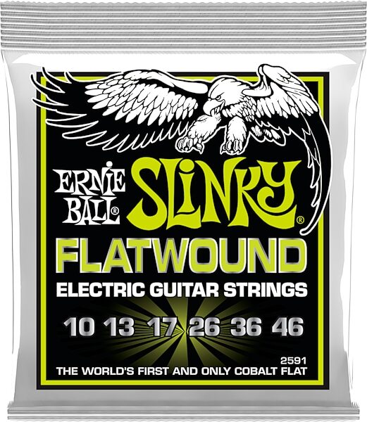 Ernie Ball Slinky Flatwound Electric Guitar String Set, P02591, Action Position Back