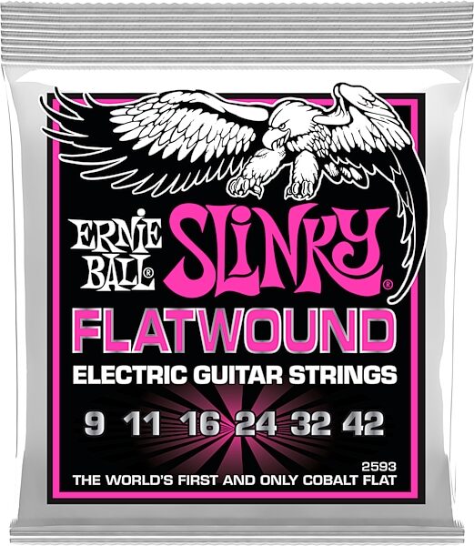 Ernie Ball Slinky Flatwound Electric Guitar String Set, P02593, Action Position Back