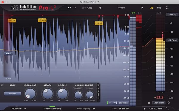 FabFilter Pro-L 2 Limiter Audio Plug-in Software, Digital Download, Screenshot Front