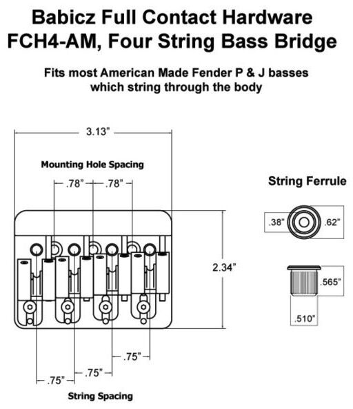 Babicz Full Contact 4-String String Thru Body Bridge, Chrome, Alt