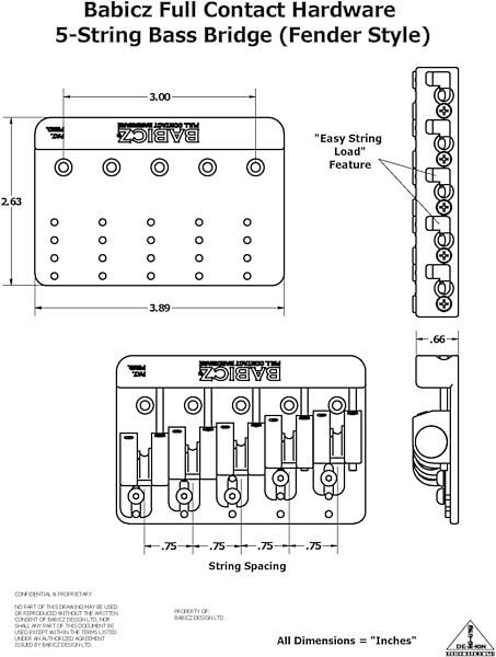 Babicz FCH5CH FCH 5-String Electric Bass Bridge, Action Position Back