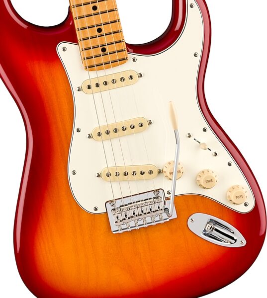 Fender Player II Stratocaster HSS Chambered Ash Electric Guitar, Cherry Burst, Action Position Back