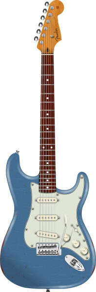 Fender Limited Edition Vintera II Road Worn '60s Stratocaster Rosewood Fingerboard Electric Guitar (with Gig Bag), Lake Placid Blue, Action Position Front