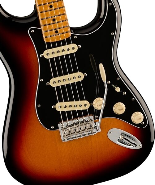 Fender Vintera II '70s Stratocaster Electric Guitar, Maple Fingerboard (with Gig Bag), 3-Color Sunburst, Action Position Back