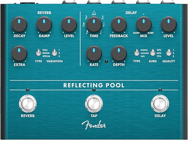 Fender Reflecting Pool Delay Reverb Effects Pedal, Action Position Back