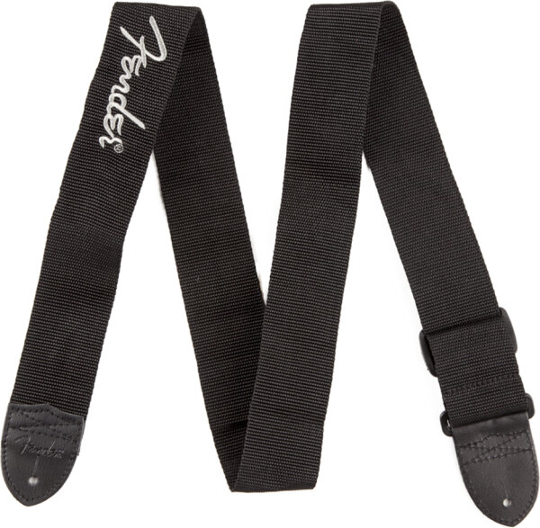 Fender Logo Guitar Strap, Black with Gray Logo, Action Position Back