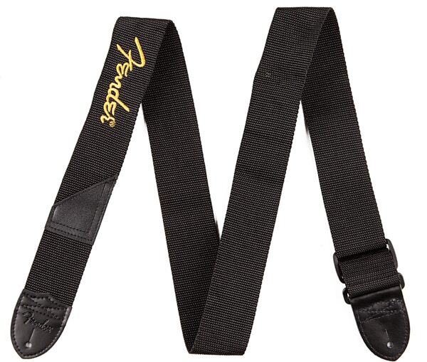 Fender Logo Guitar Strap, Black with Yellow Logo, Action Position Back