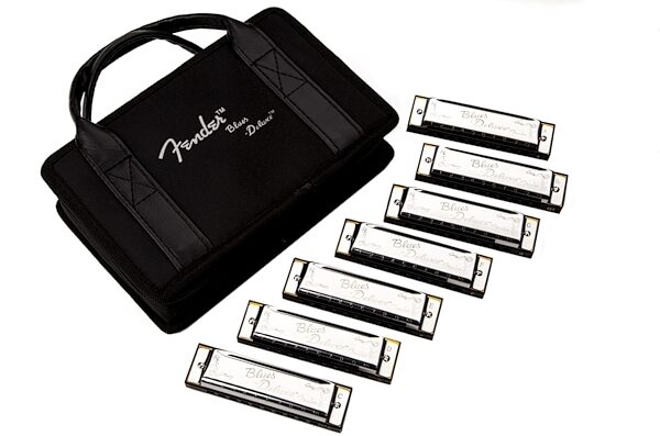 Fender Blues Deluxe Harmonica, 7-Pack, Keys of C, G, A, D, F, E, &amp; Bb (with Case), Main