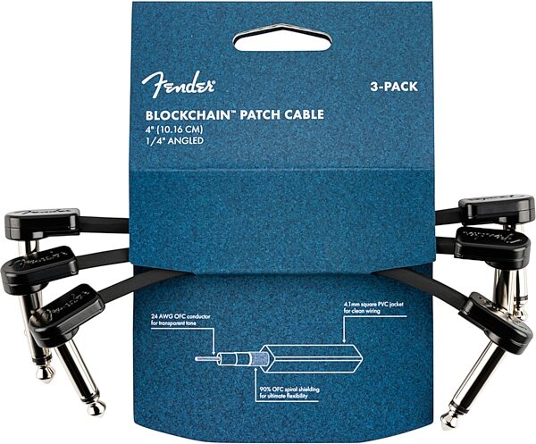 Fender Blockchain Patch Cable Kit, Black, 3-pack, 4 inch, Action Position Back