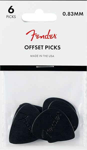 Fender Offset Guitar Picks, Black, 0.83 millimeter, 6-Pack, Medium, Action Position Back