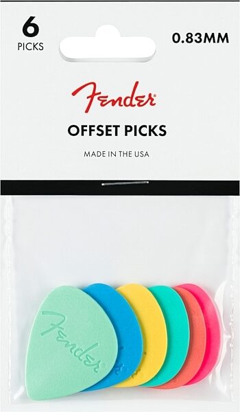 Fender Offset Guitar Picks, Multi-Color, 0.83 millimeter, 6-Pack, Medium, Action Position Back