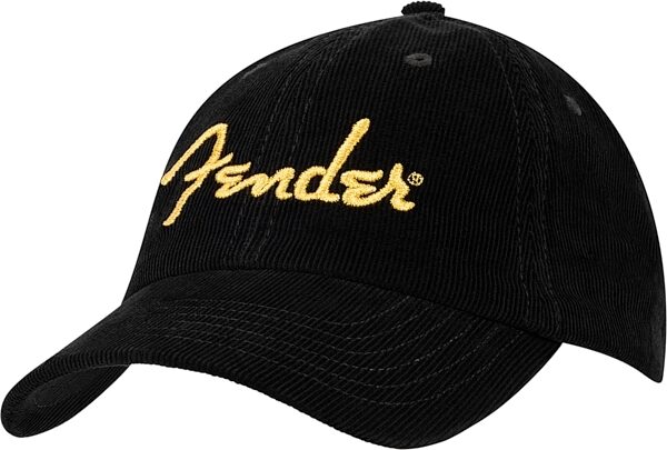 Fender Gold Spaghetti Logo Hat, Corduroy Black, Action Position Back