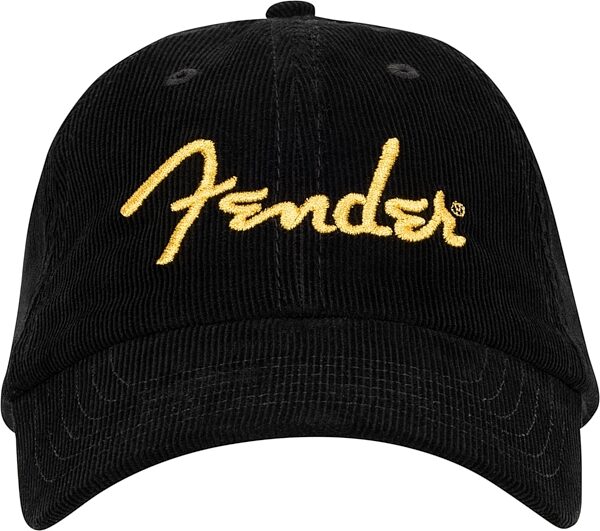 Fender Gold Spaghetti Logo Hat, Corduroy Black, Action Position Back