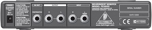 Behringer FEX800 MINIFEX Ultra Compact 24-Bit Stereo Multi-Effects Processor, Rear