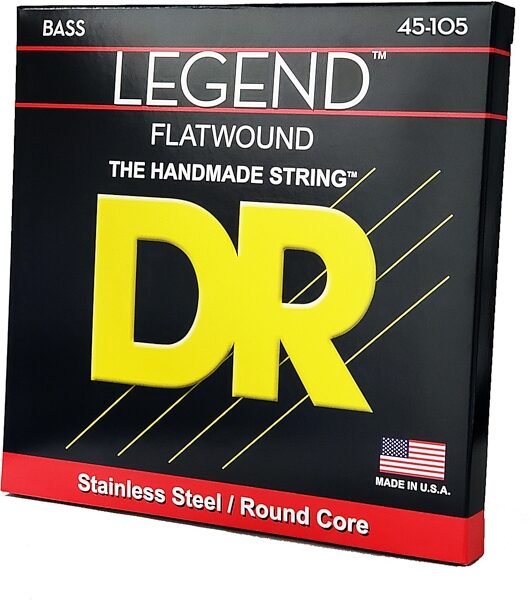 DR Strings FL-45 LEGEND Flatwound Bass Guitar Strings, New, Angled Front