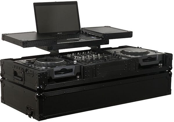 Odyssey FZGSX12CDJWBL Black Label Mixer/CD Player Case, With Laptop Compartment Open