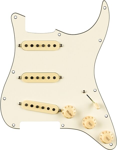 Fender Pre-Wired '65 Stratocaster Pickguard, Parchment, 11 Hole, Action Position Back