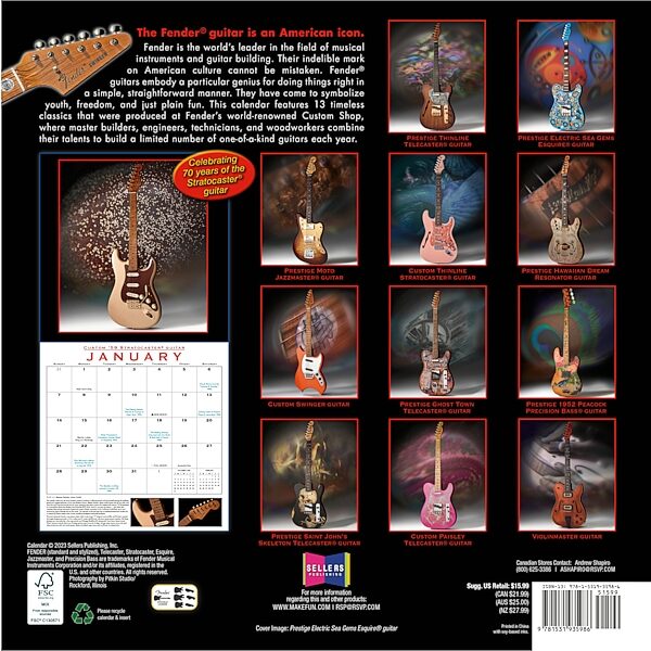 Fender 2024 Custom Shop Calendar, New, Action Position Back