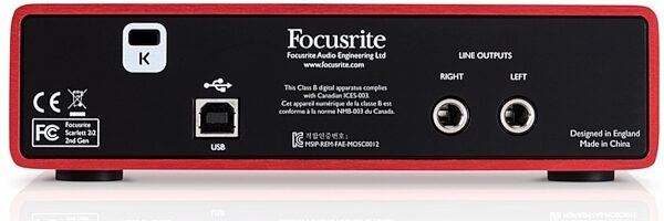 Focusrite Scarlett 2i2 2nd Gen USB Audio Interface, Rear