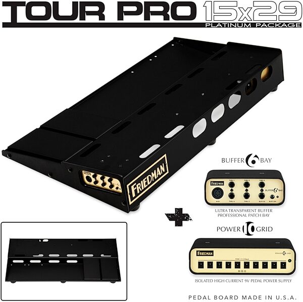 Friedman Tour Pro Pedal Board, 15 x 29 inch, with Power Supply, Action Position Back