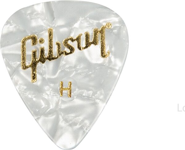 Gibson White Pearloid Picks, White, Heavy, 12 Pack, Action Position Back
