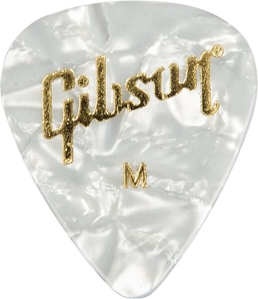 Gibson White Pearloid Picks, White, Medium, 12 Pack, Action Position Back