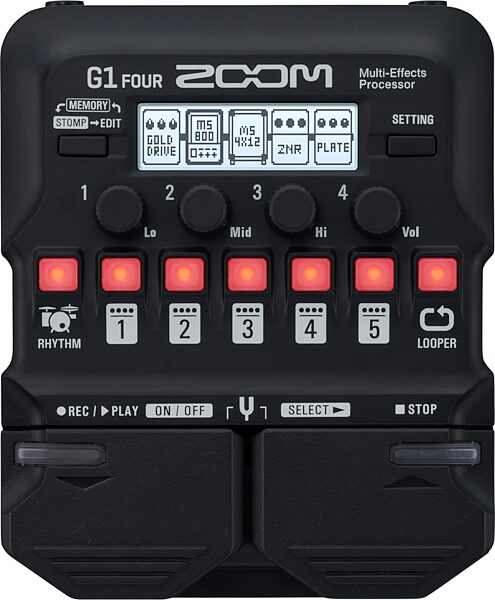Zoom G1 FOUR Multi-Effects Guitar Pedal, Warehouse Resealed, Angled Front
