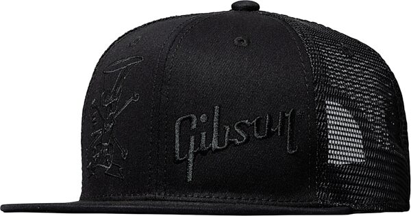 Gibson Slash Skully Hat, Black on Black, Trucker Style, Action Position Back