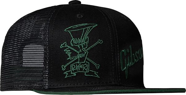 Gibson Slash Skully Hat, Green on Black, Trucker Style, Side