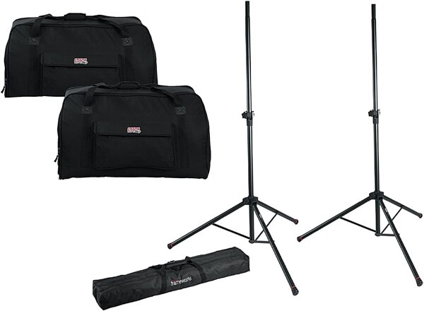 Gator GFW-SPK-2000SET Speaker Stands (with Bag), With Gator GPA-TOTE15 Heavy Duty Speaker Tote Bags, Main