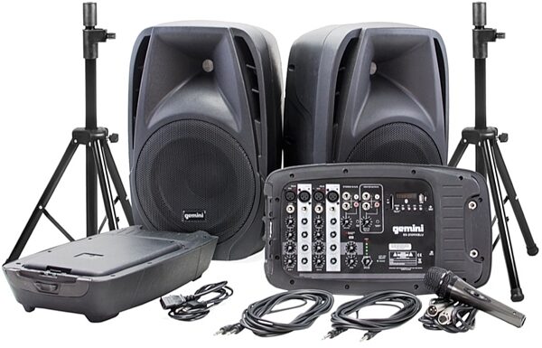 Gemini ES-210MXBLU-ST Portable PA System with Speaker Stands, New, Main