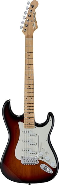 G&L Fullerton Deluxe Legacy Electric Guitar (with Gig Bag), 3-Tone Sunburst, Action Position Front
