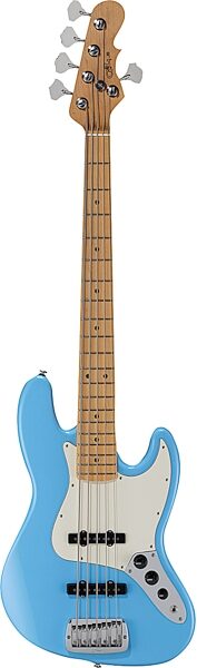 G&L Fullerton Deluxe JB-5 Electric Bass, 5-String, Himalayan Blue, Action Position Front