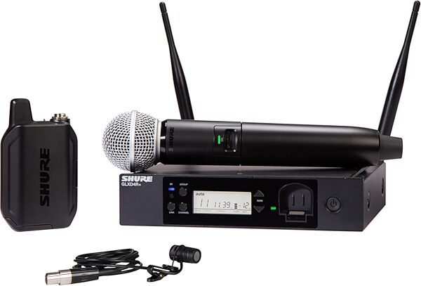 Shure GLXD124R+ Digital Wireless Combo Wireless Rack System with SM58 and WL185, Z3, Action Position Back