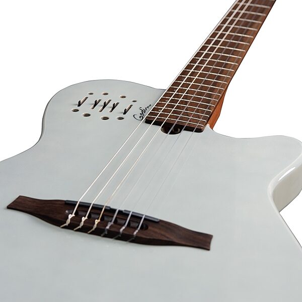 Godin Limited Edition Mundial Classical Acoustic-Electric Guitar (with Gig Bag), Light Gray, Action Position Back